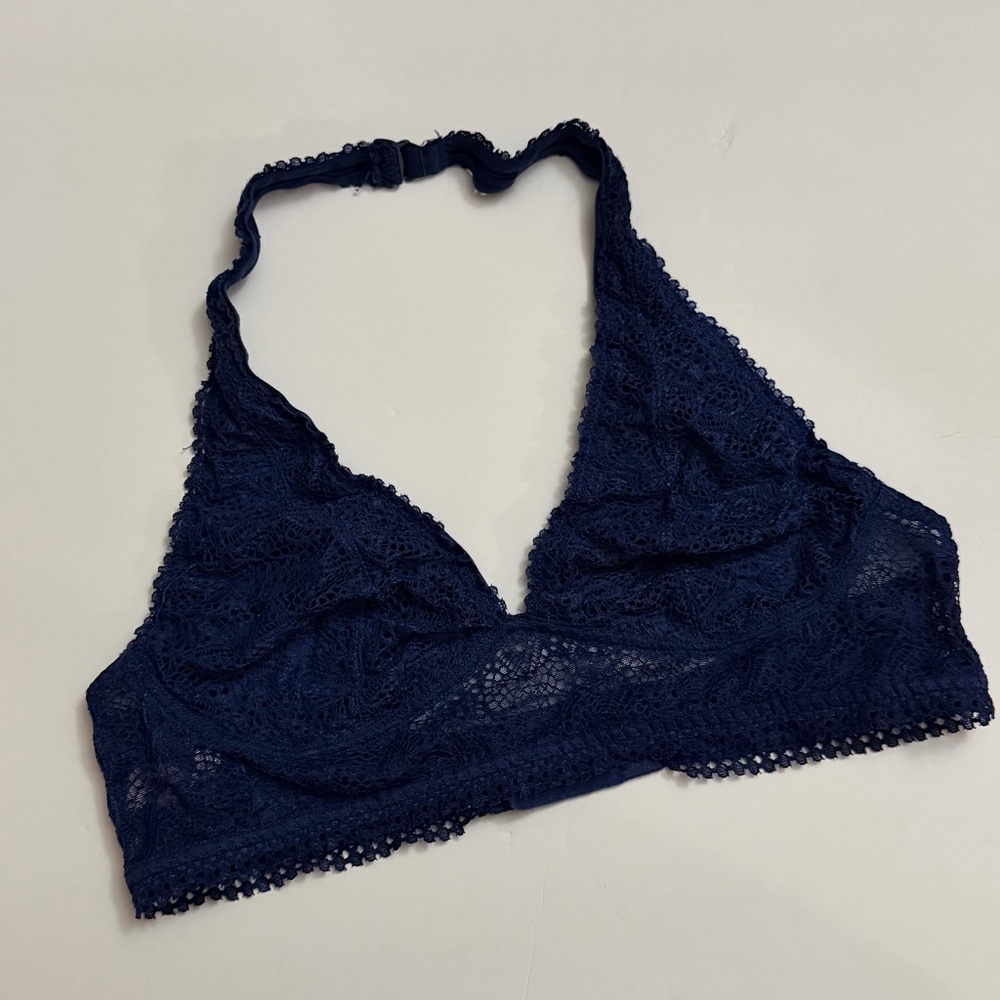 Victoria’s Secret Navy Blue Lace Halter Bralette - Size L